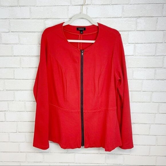 Torrid Red long-sleeve Peplum Zip Jacket Sz 1 (N2) - Picture 7 of 7